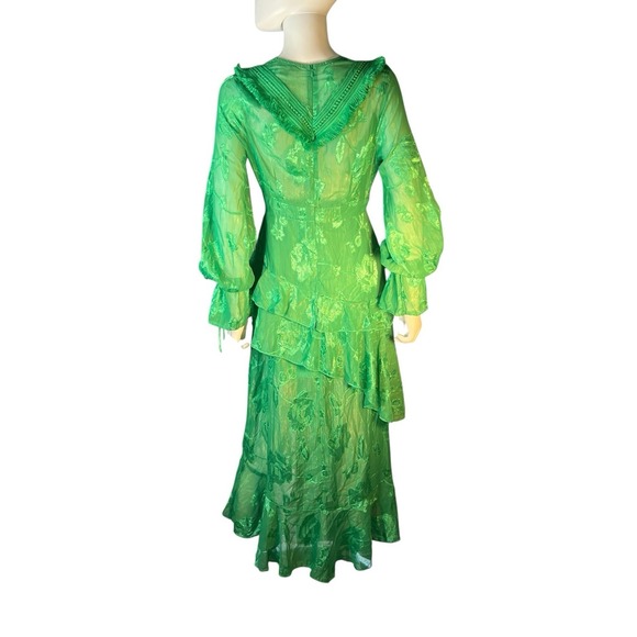 ASOS Dark Pink emerald green maxi dress with asymmetric ruffle/fringe sz 8 - Picture 5 of 10